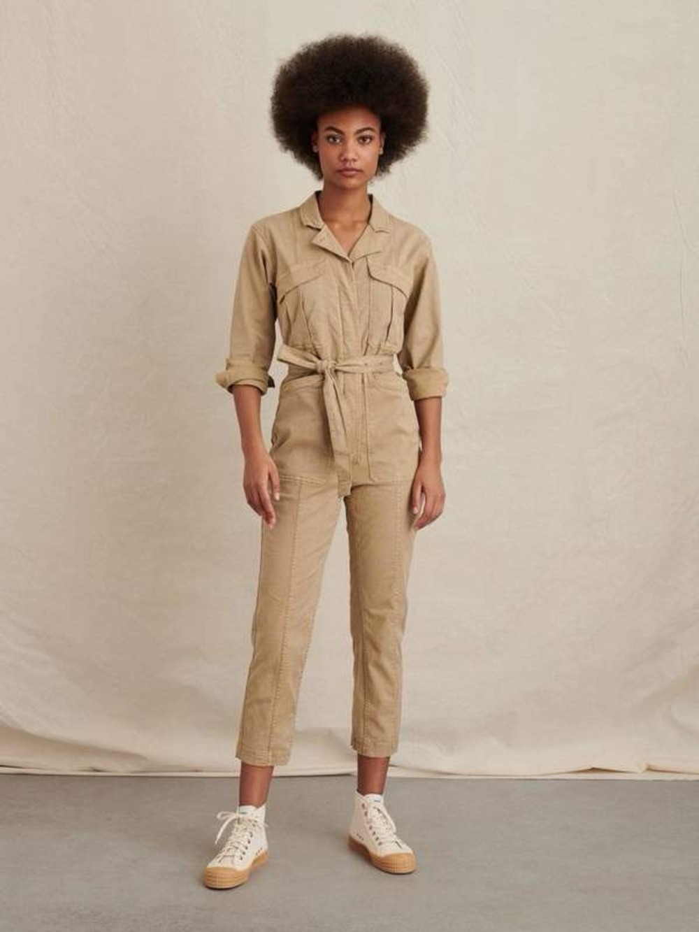 Alex Mill Expedition Jumpsuit In Washed khaki Small Utility Tie-Waist Workwear